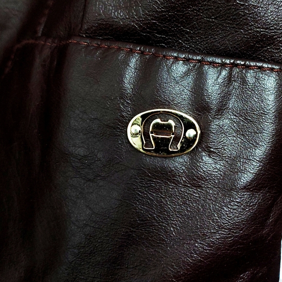 Etienne Aigner Womens Burgundy Genuine Leather Blazer Jacket Size 8 - Picture 6 of 10